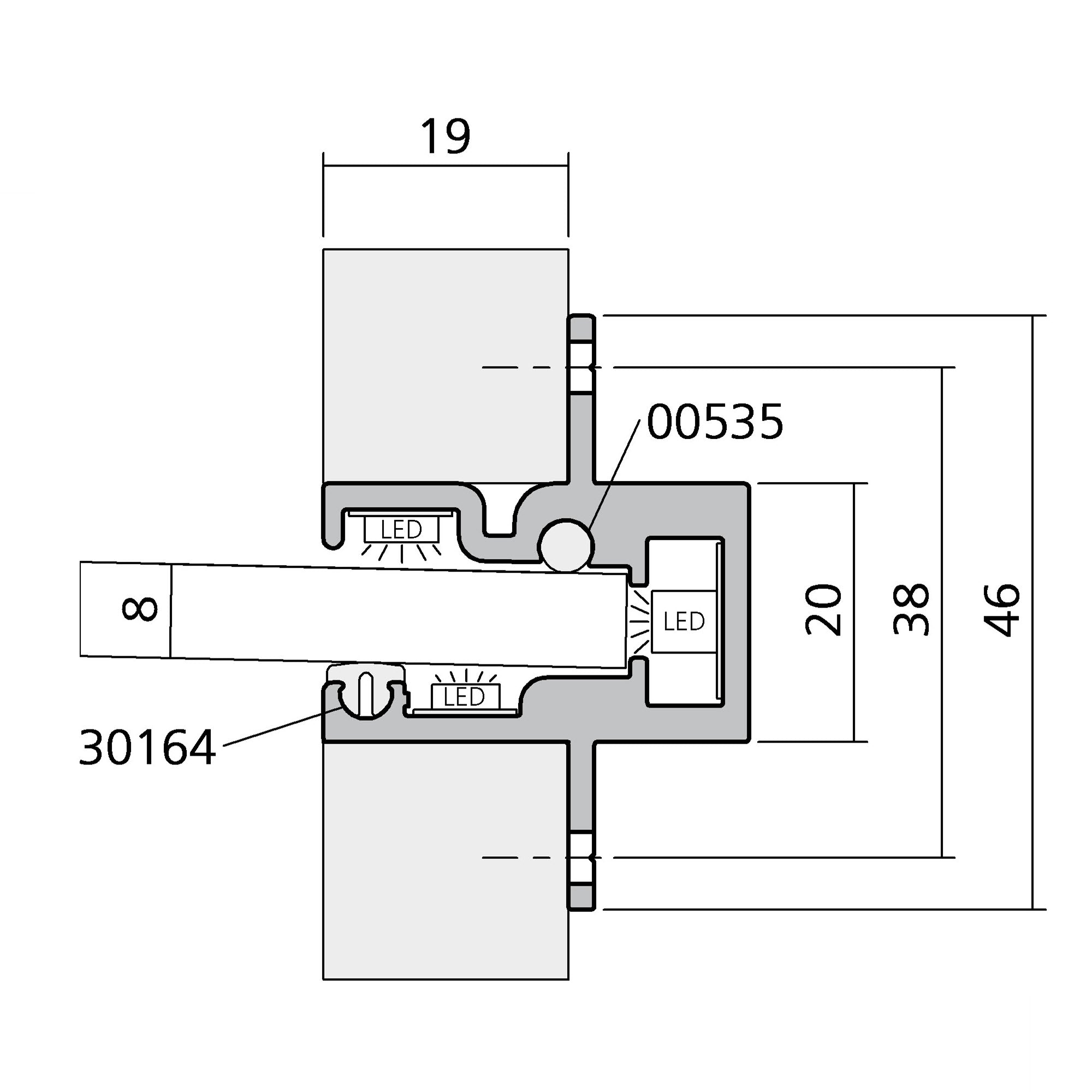 Einschubprofil für 8 mm Glasboden | 19er Holzplatte