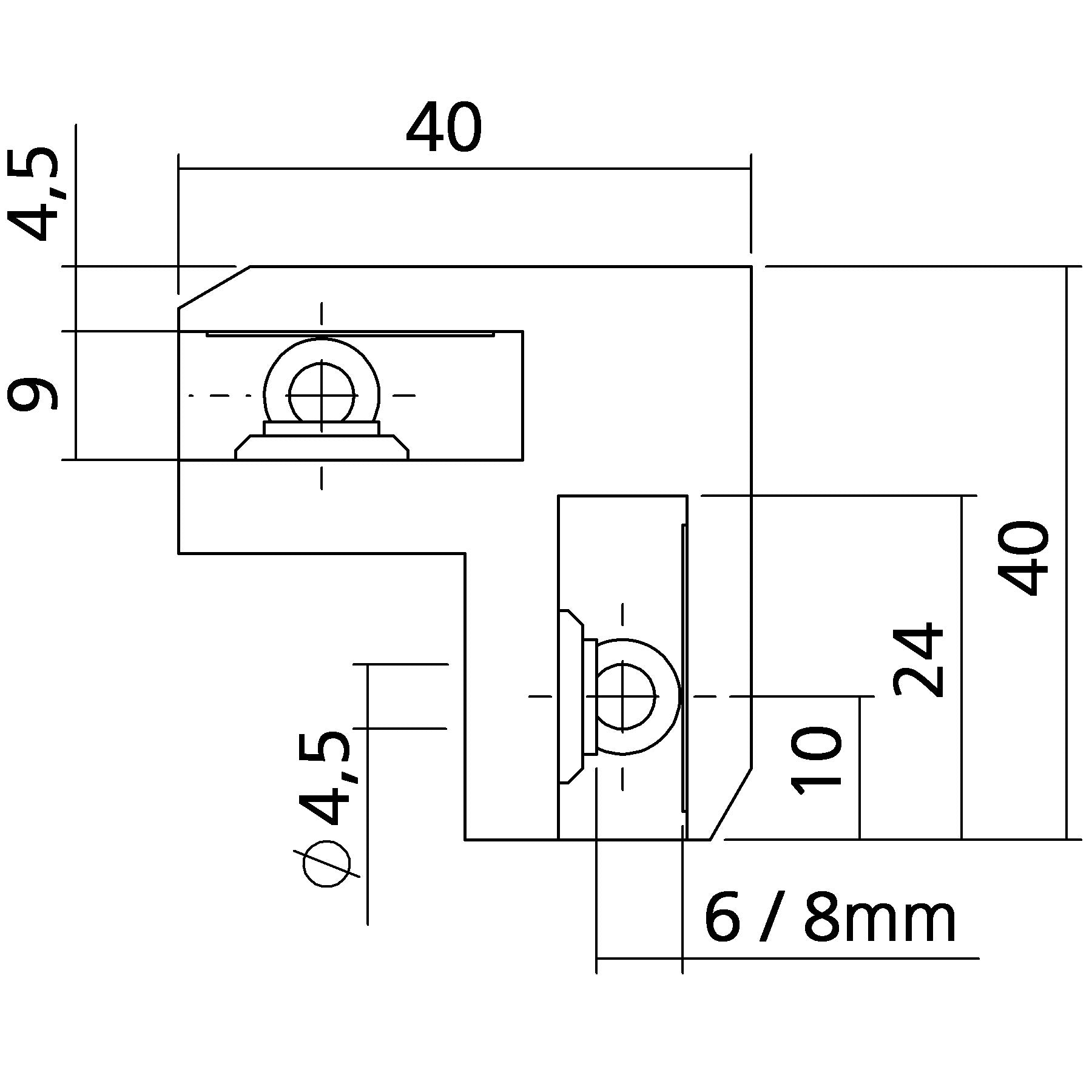 Glashalter 90 ° kpl.| mit Anschlag | für 6-8 mm Glas