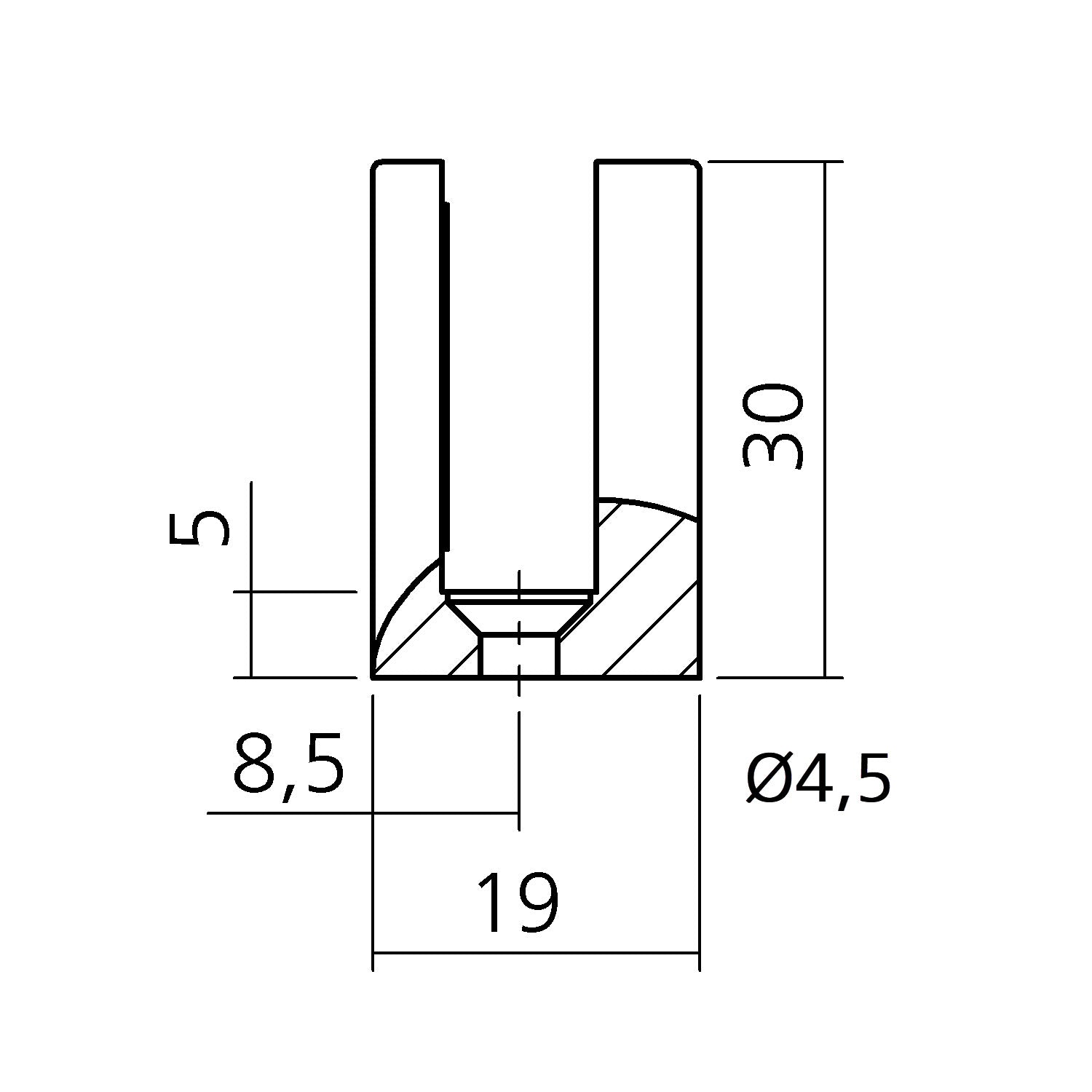 Glashalter 25 x 19 mm für Seitenscheibe