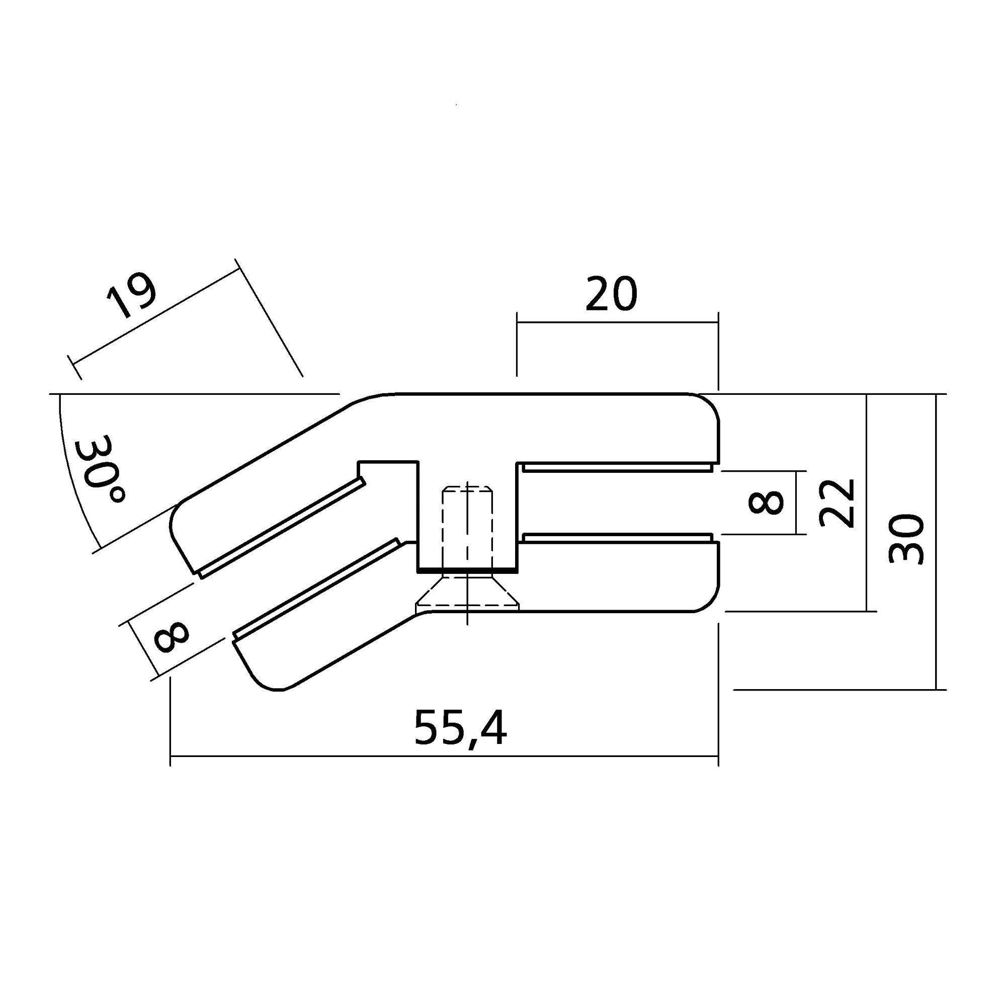 Glashalter für Hustenschutz | 30° | für 8 mm Glas