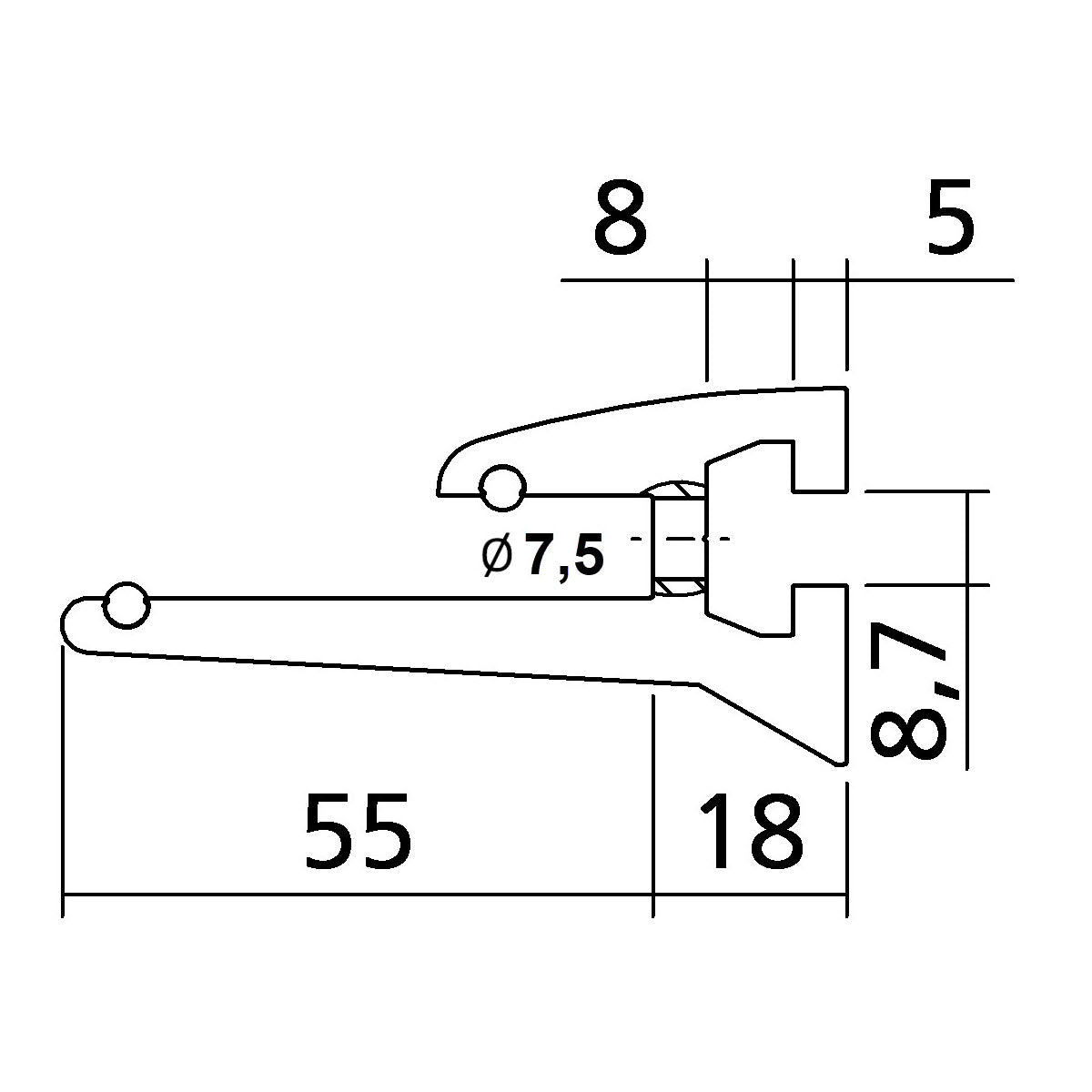 Glashalter 90 ° | für 8 mm Glas | gebohrt