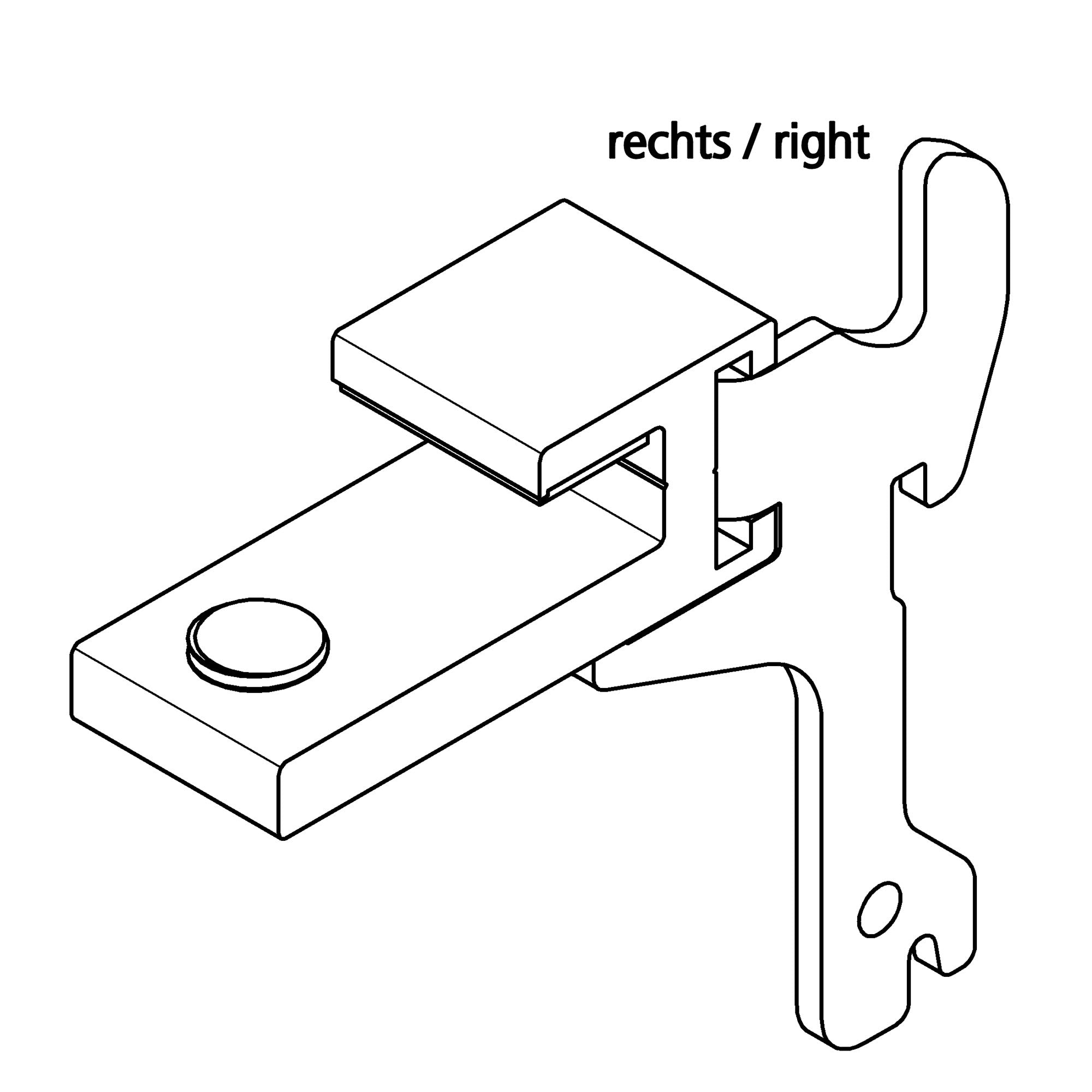 Glashalter 25 mm | rechts | mit Haken für 50er Folge