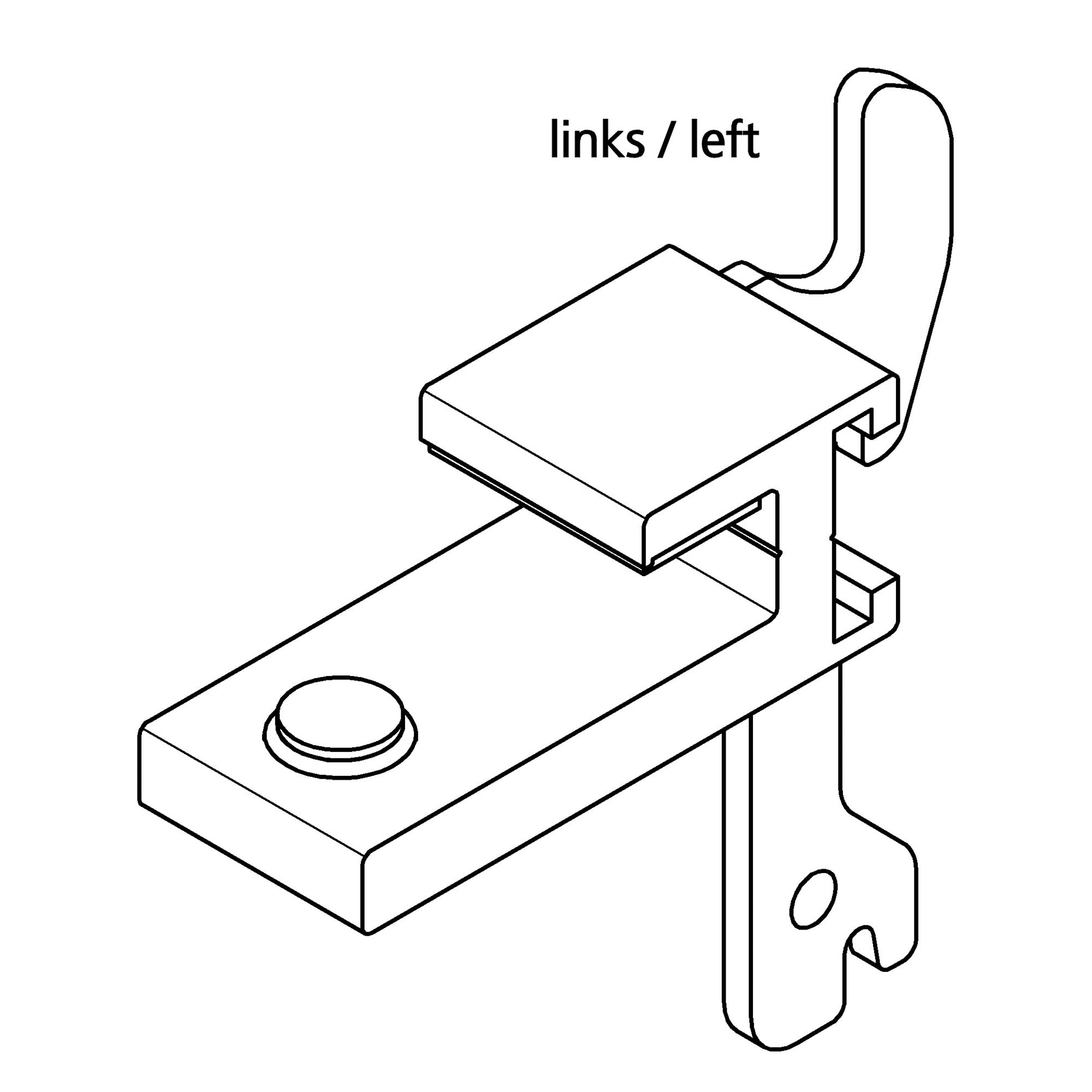 Glashalter 25 mm | links | mit Haken für 50er Folge