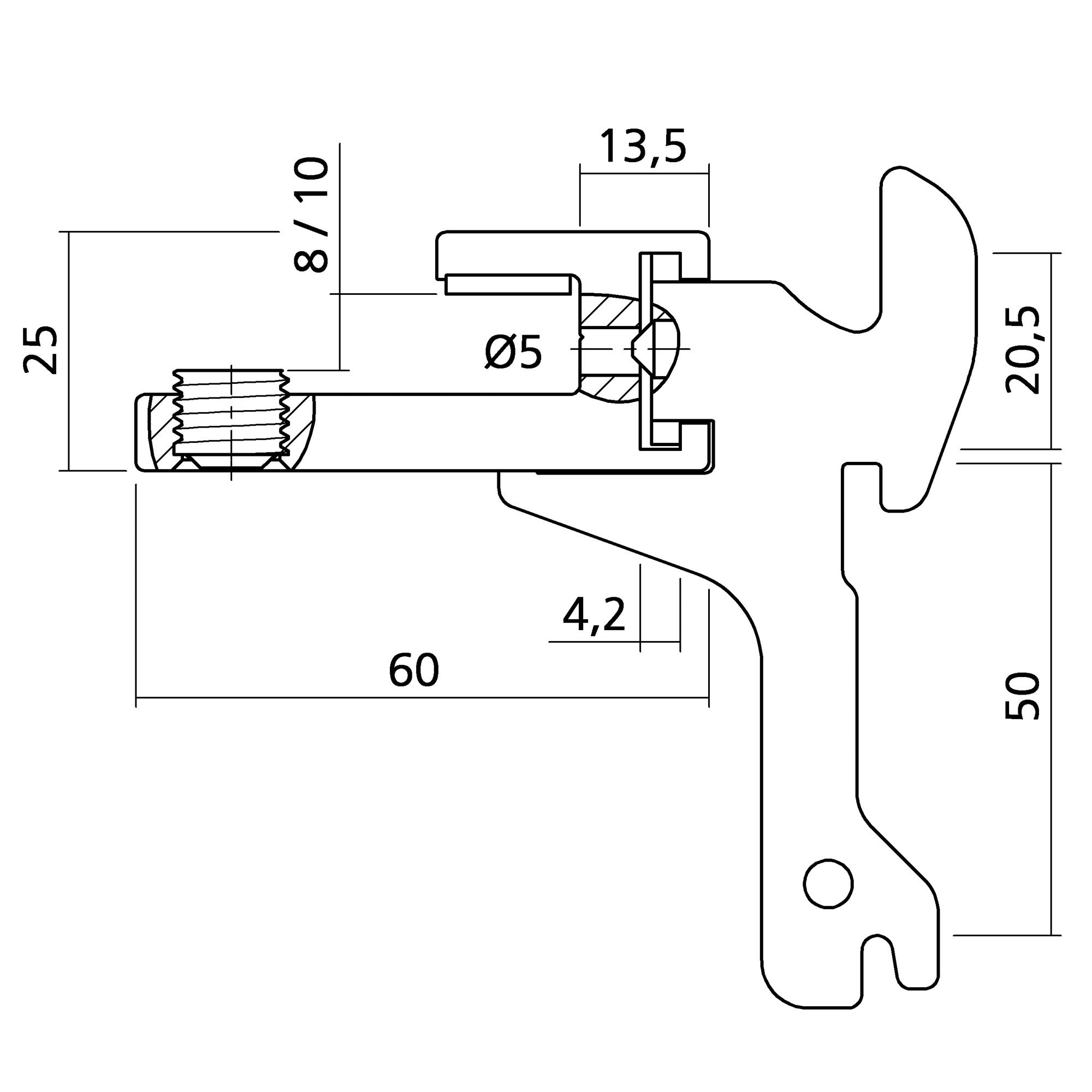 Glashalter 25 mm | links | mit Haken für 50er Folge