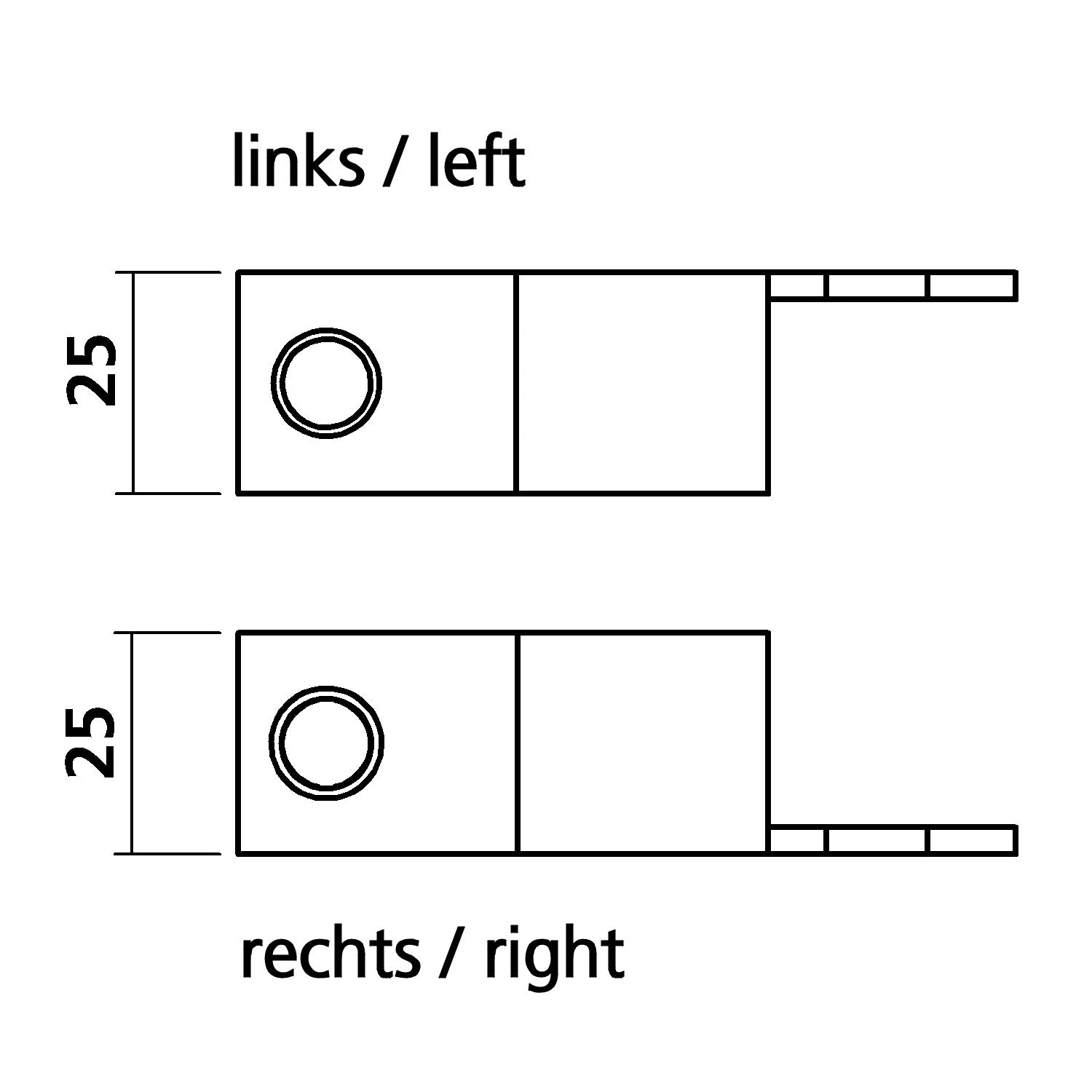 Glashalter 25 mm | links | mit Haken für 50er Folge