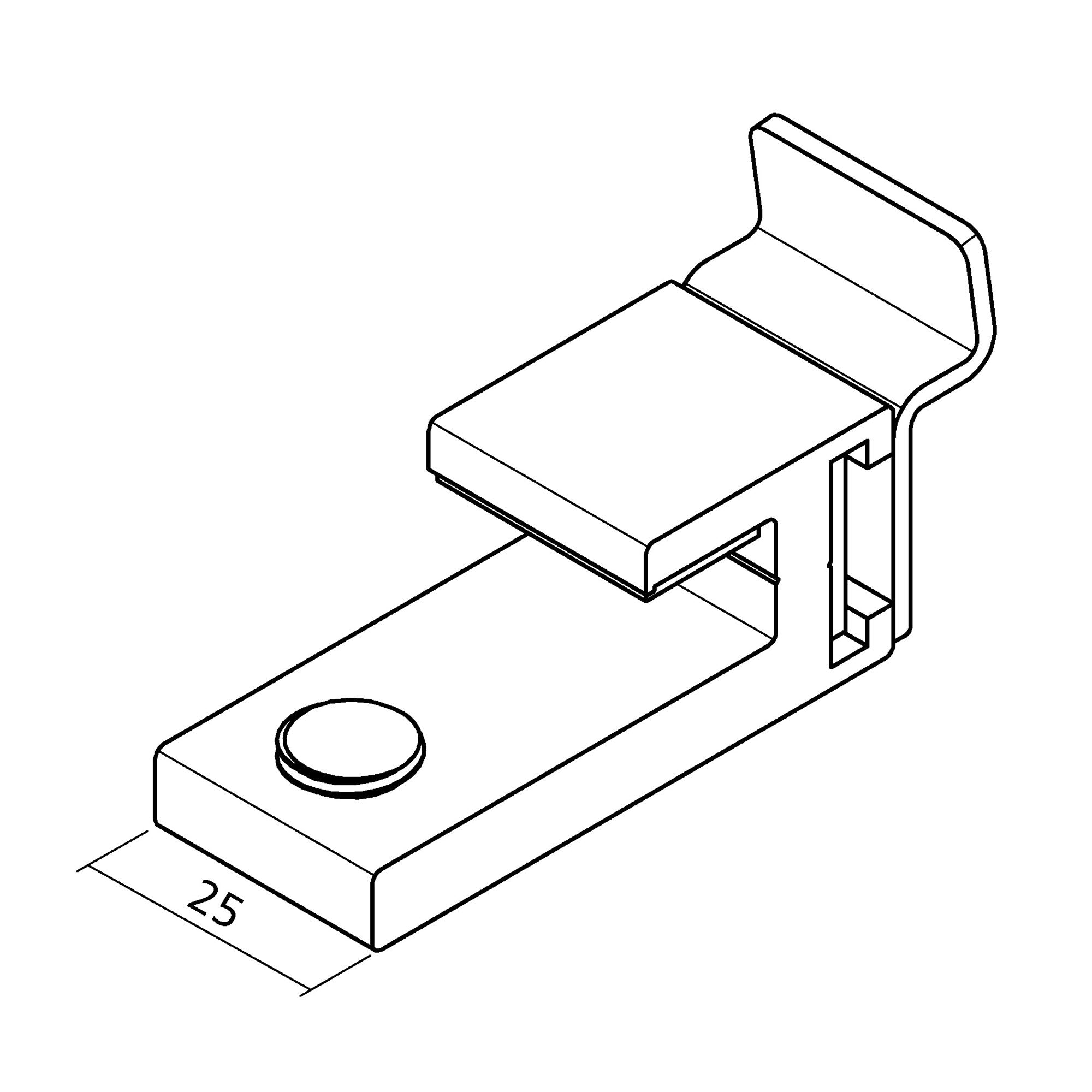 Glashalter 25 mm mit Haken für Lamellenprofil