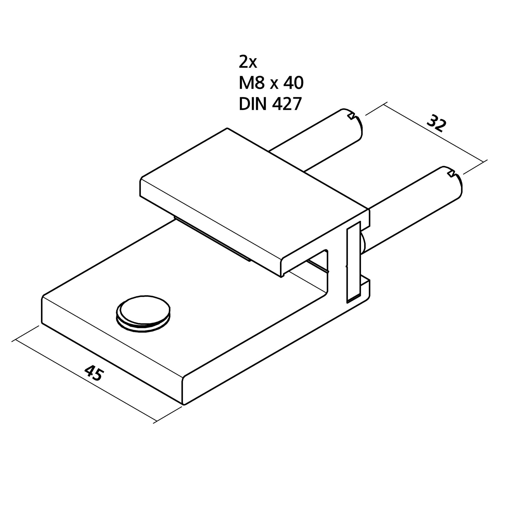 Glashalter 45 mm | für 8 - 10 mm Glas | mit Stiftbefestigung