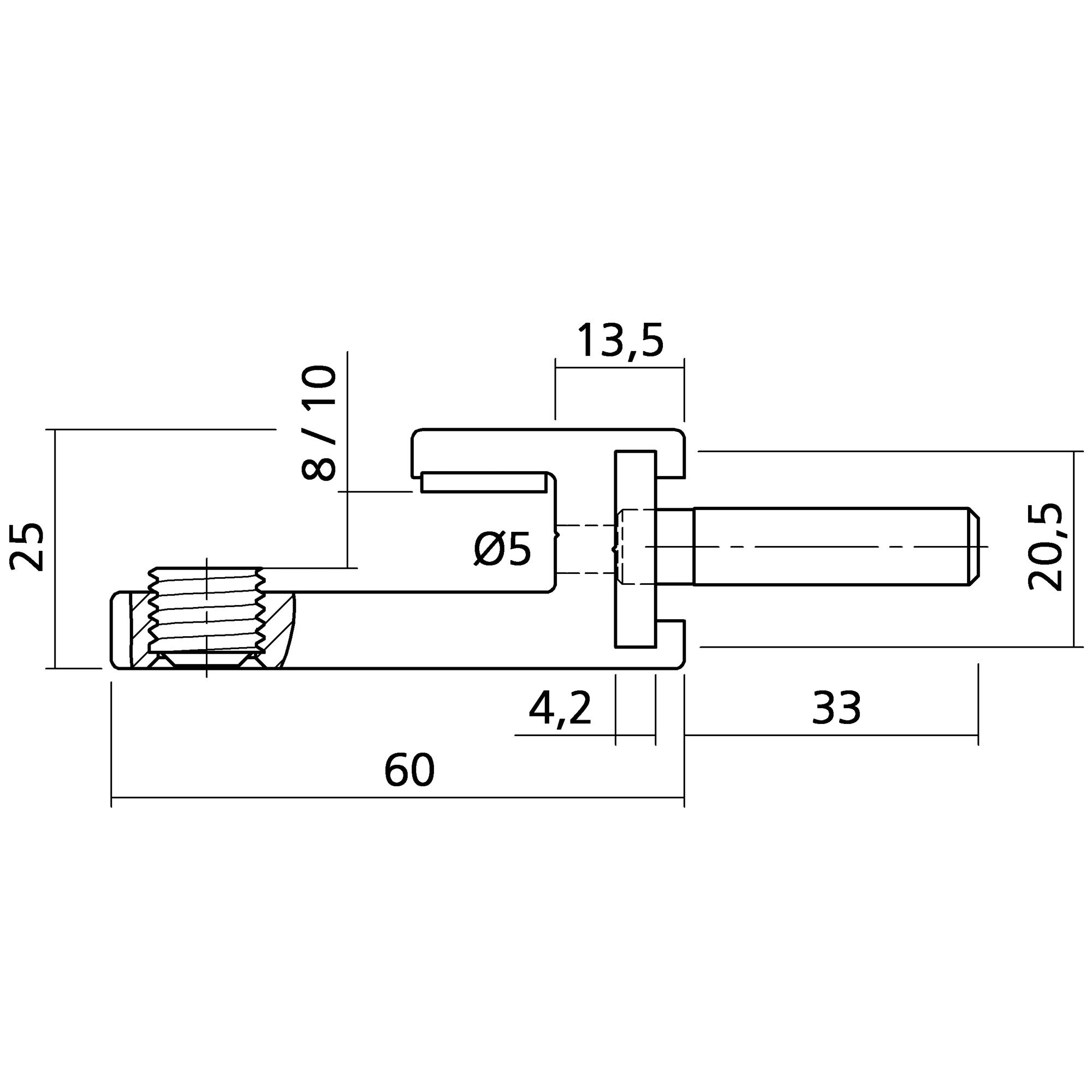 Glashalter 45 mm | für 8 - 10 mm Glas | mit Stiftbefestigung