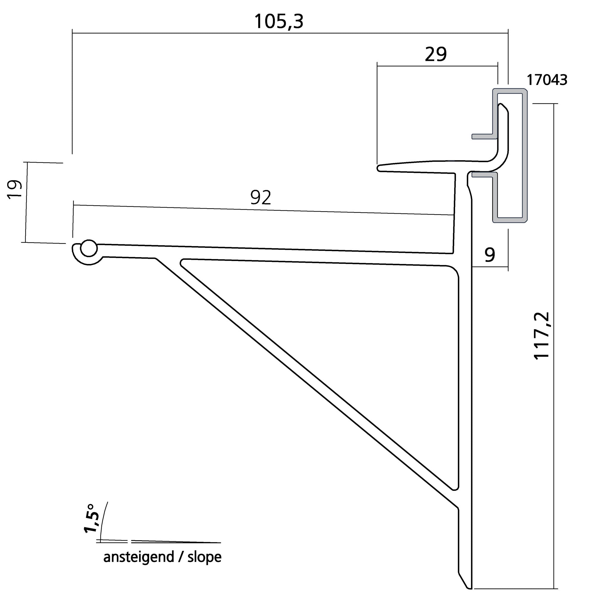 Holzbodenhalter 75 mm für 19 mm Holzboden