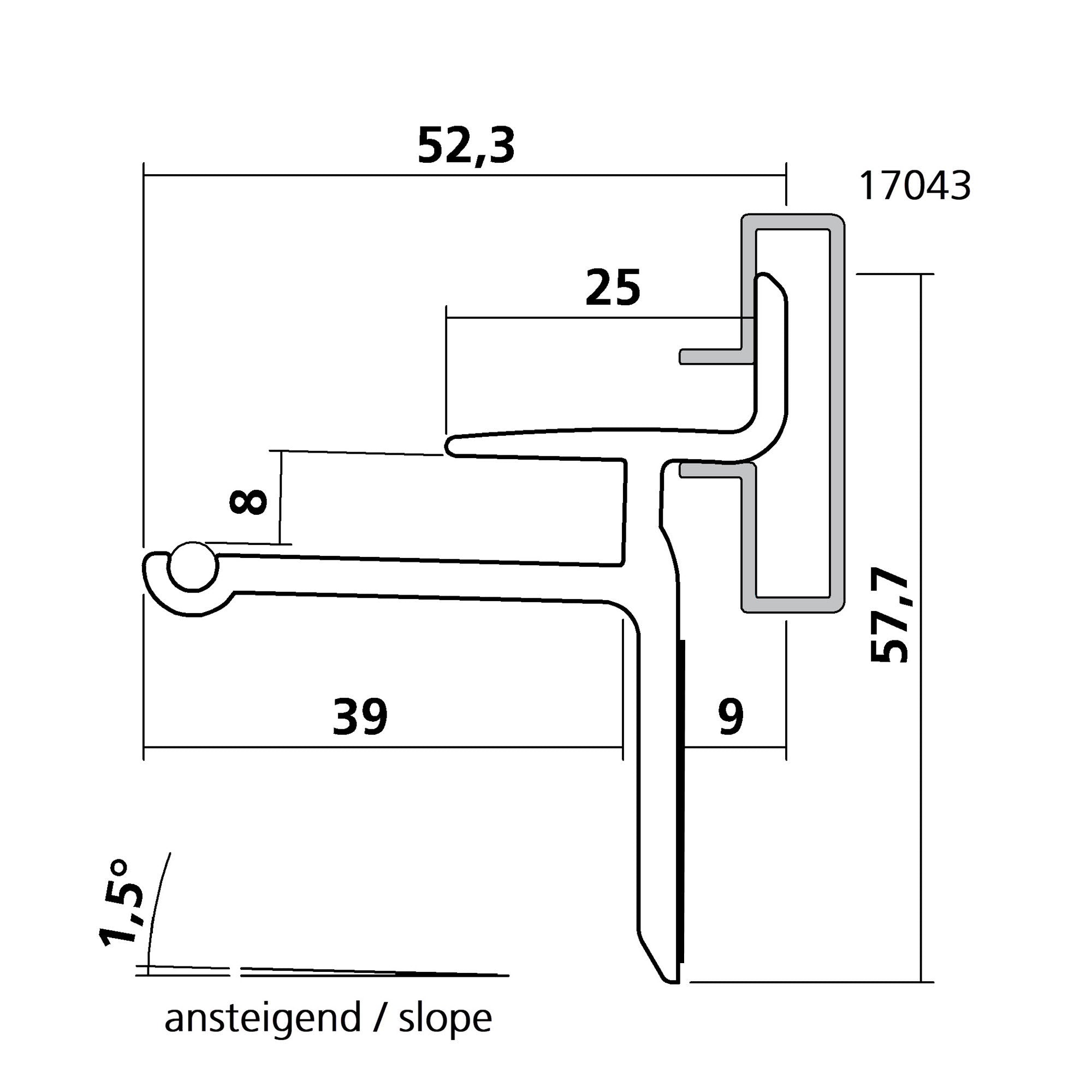 Glashalter für 8 mm Glas für Lamellenprofil