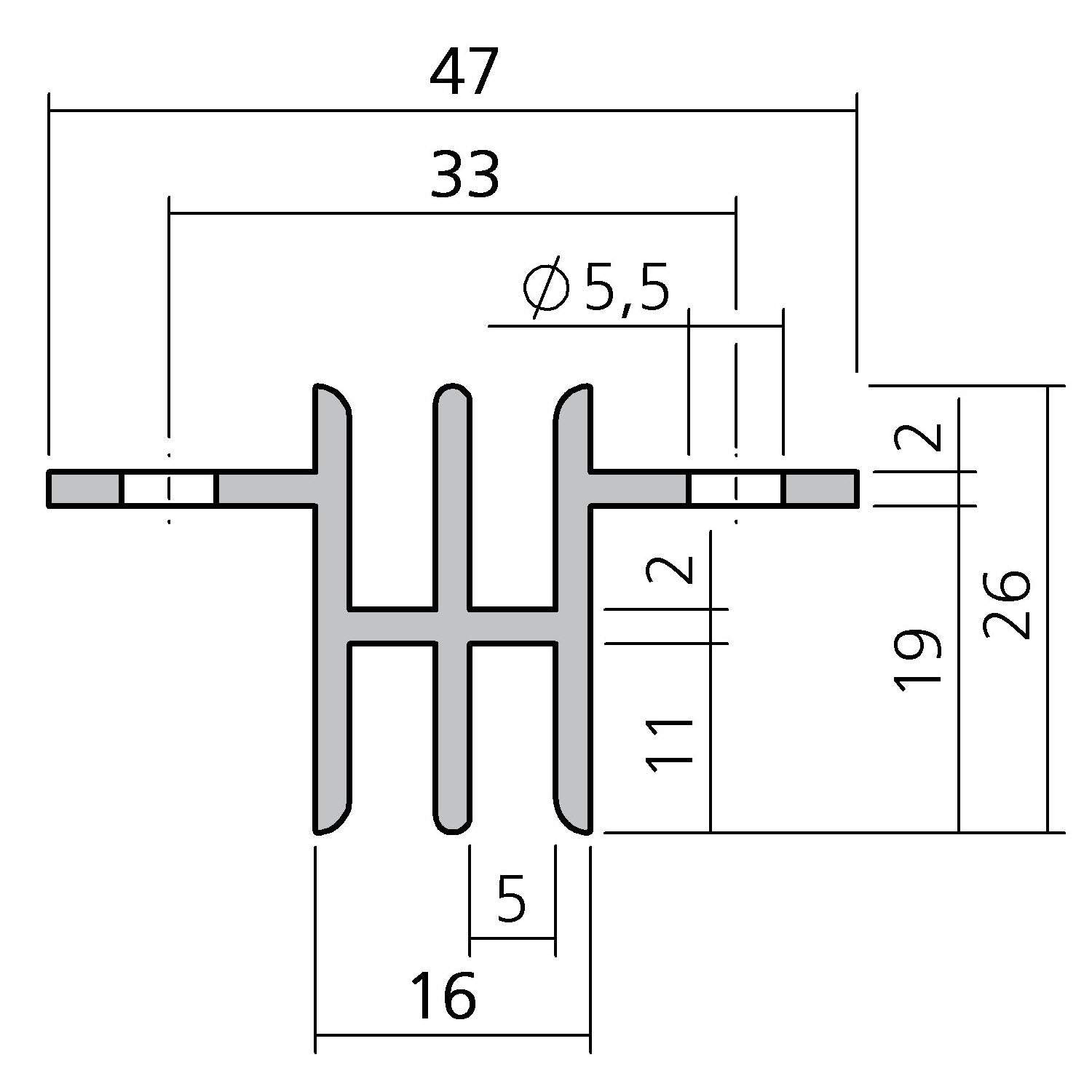 Doppel-Rasterschiene 50 mm