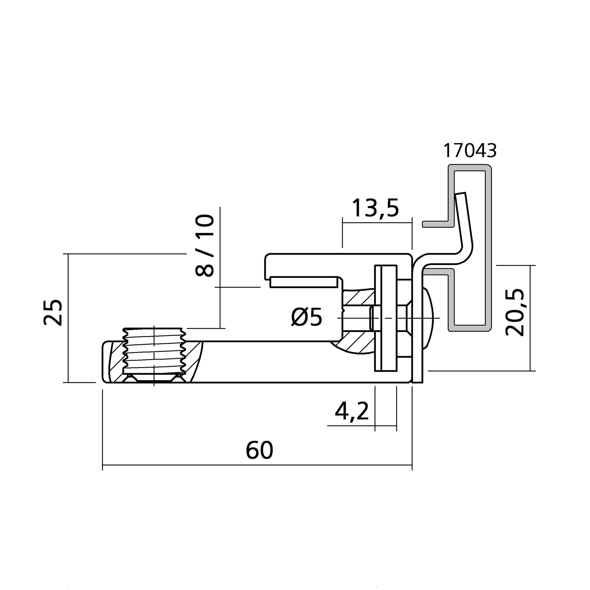 Glashalter 25 mm mit Haken für Lamellenprofil
