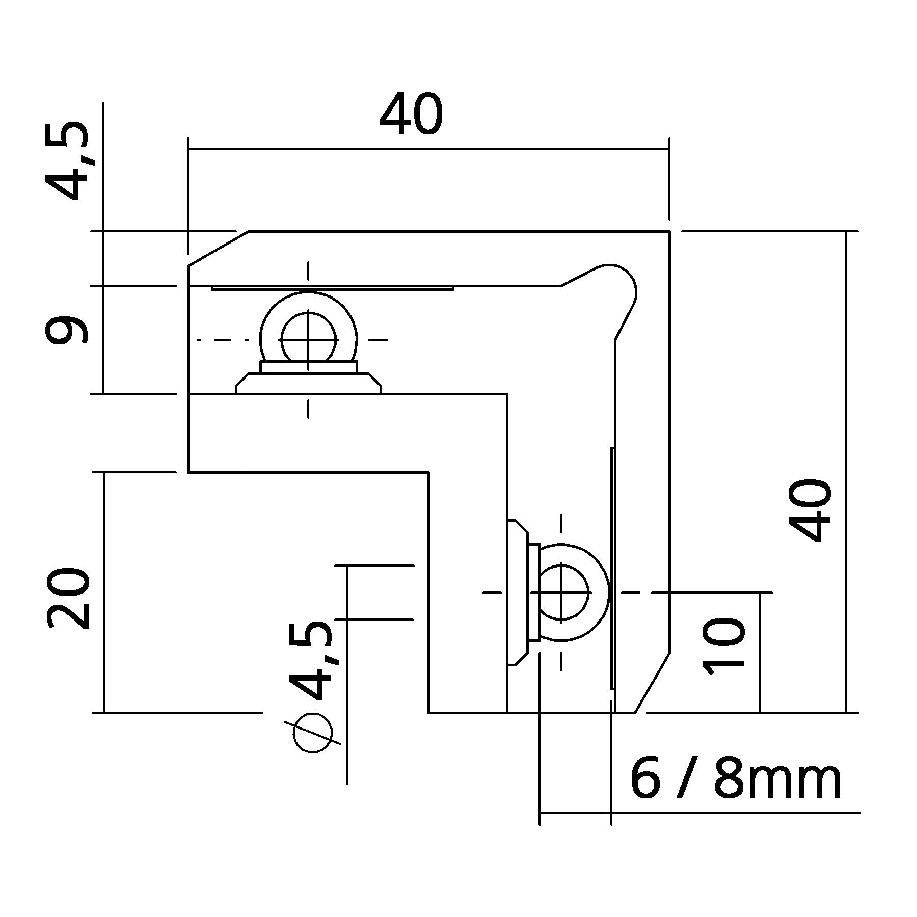 Glashalter 90 ° kpl.| mit Anschlag | für 6-8 mm Glas